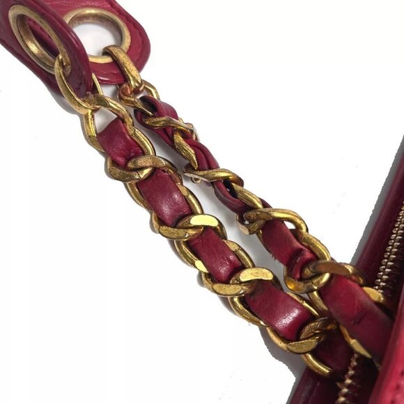CHANEL CC Turn Lock outside flap Shoulder Tote Chain Shoulder Bag Lambskin Red - Picture 7 of 13
